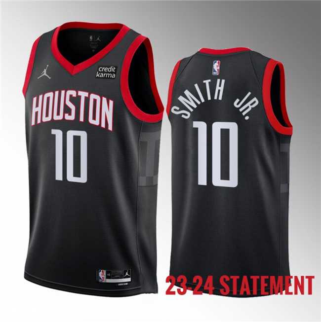 Men's Houston Rockets #10 Jabari Smith Jr. Black 2023 Statement Edition Stitched Basketball Jersey Dzhi